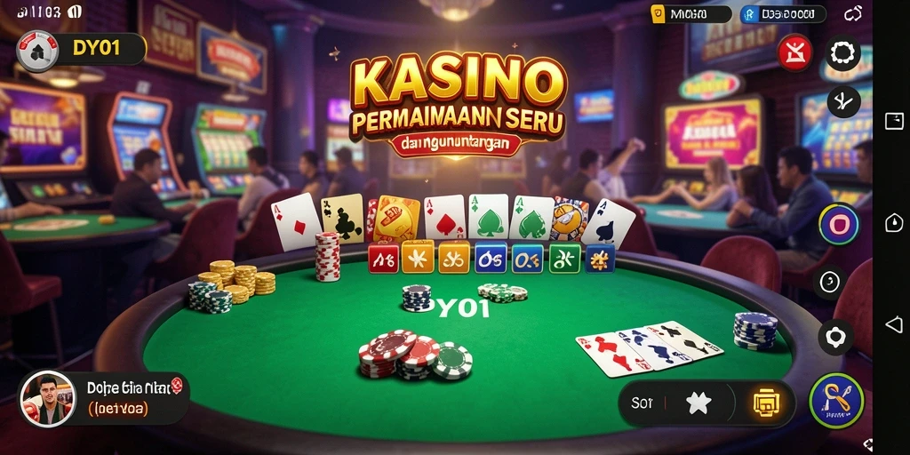 Screenshot gameplay DY01 menampilkan suasana kasino yang seru.