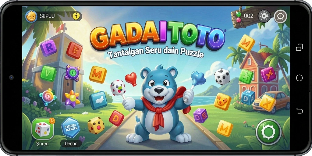 Gameplay GADAITOTO menampilkan serangkaian teka-teki yang berwarna-warni.
