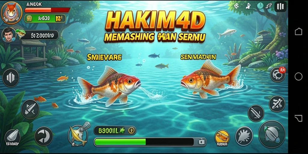 Tampilkan gameplay HAKIM4D yang seru saat memancing.