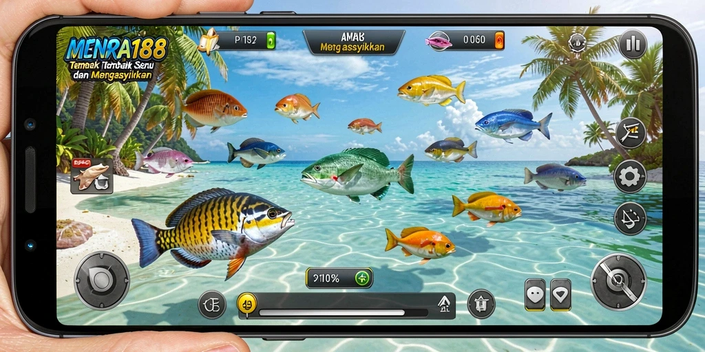 Tampilan gameplay seru dalam MENARA188 saat menangkap ikan.