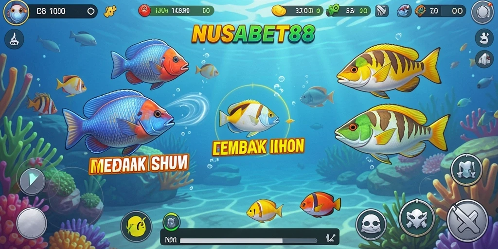 Tampilan gameplay Tembak Ikan yang mendebarkan dan penuh warna.