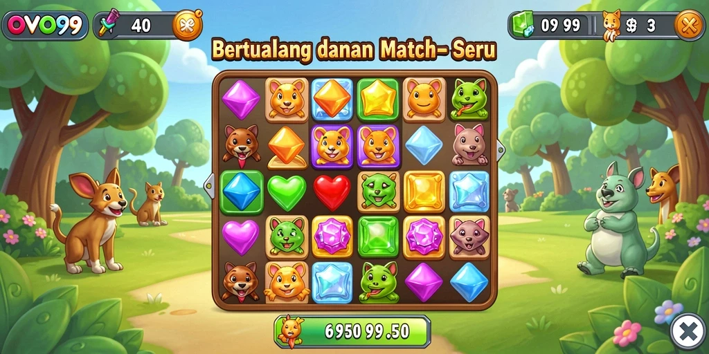 Tampilan menarik dari gameplay OVO99 Match-3 yang menantang.