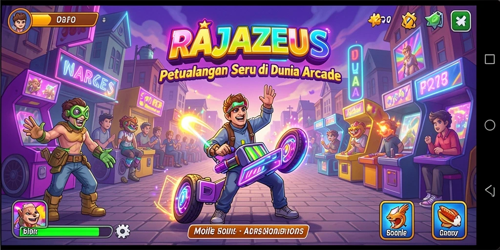Tampilan gameplay <strong>RAJAZEUS</strong> yang penuh warna dan menarik.