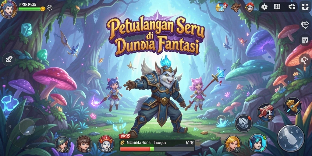 Screenshot RK55 menampilkan aksi seru dalam dunia petualangan yang luas.