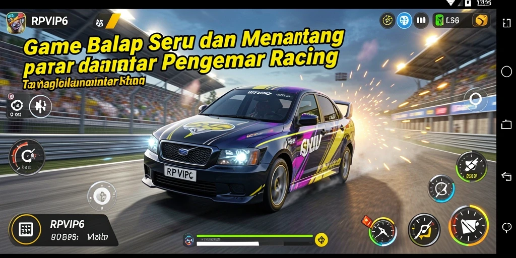 Tangkapan layar <strong>RPVIP6</strong> menunjukkan aksi balap yang mendebarkan dengan efek cuaca yang dramatis.